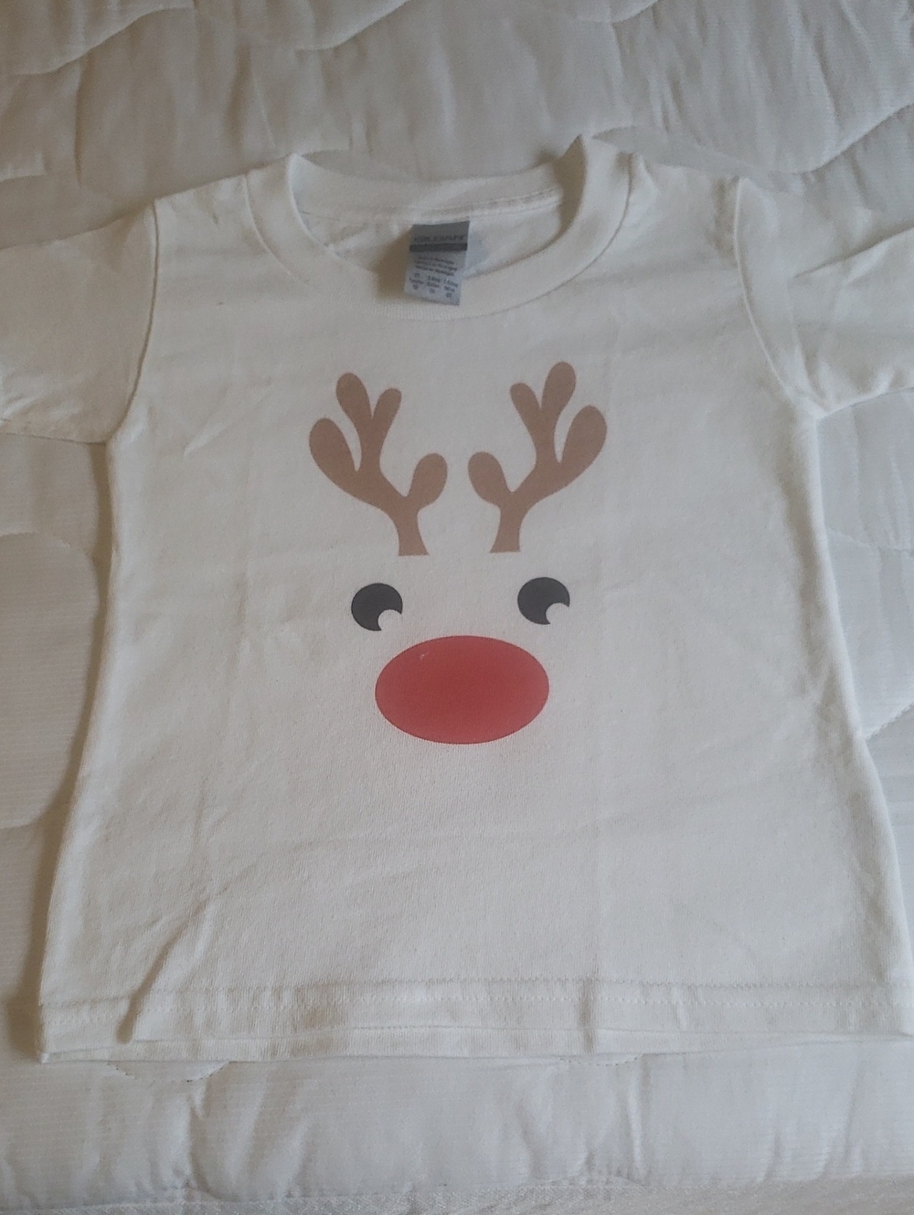 Gildan White Kids Reindeer Tee with Red Nose